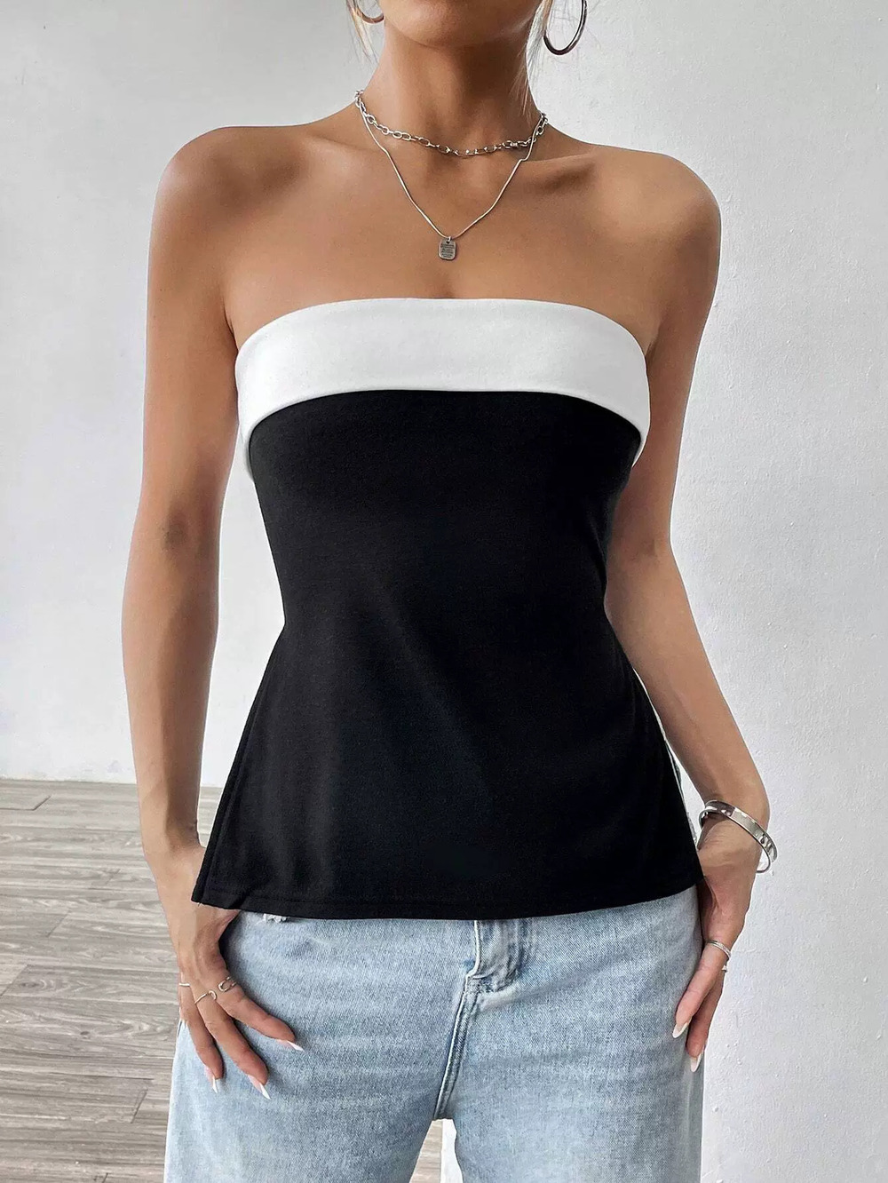 Zara Black White Contrast Off Shoulder Tube Top Office